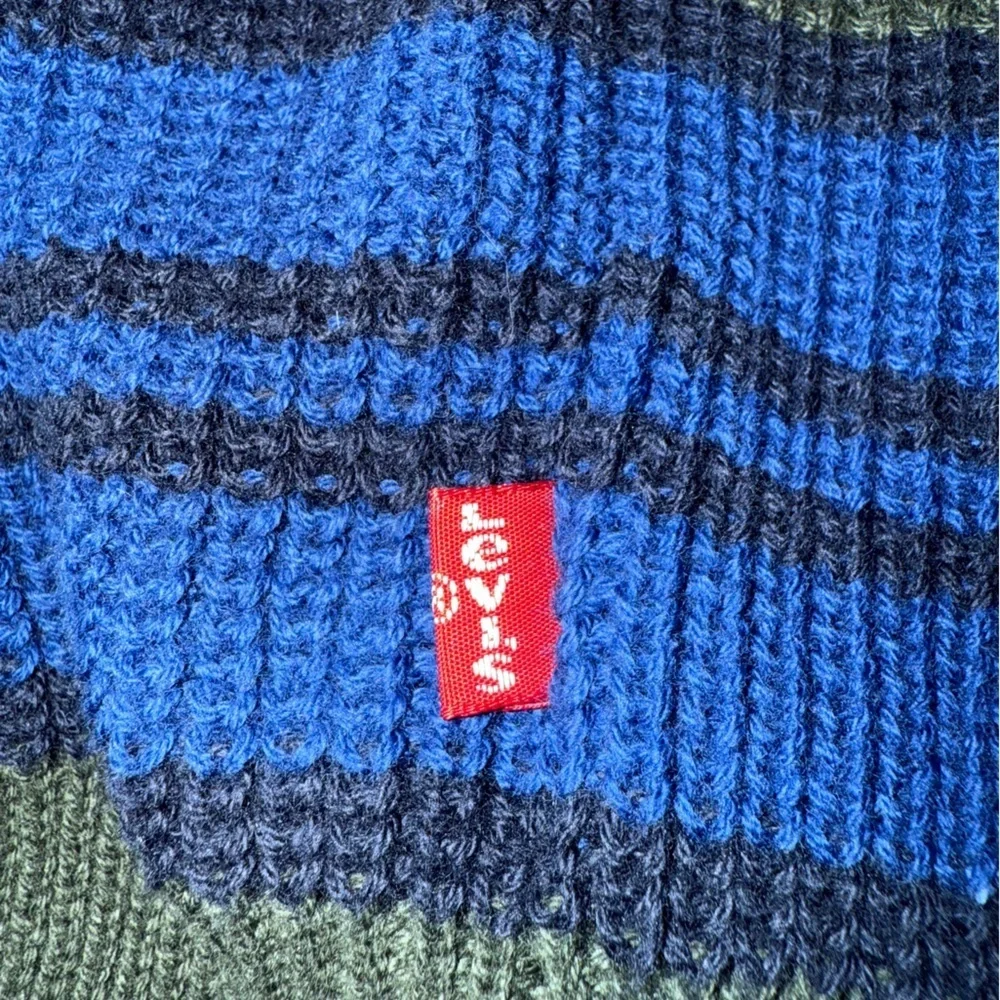 Levi’s Men’s Relaxed Fit Striped Sweater Blue Green Knit Crewneck Size Medium